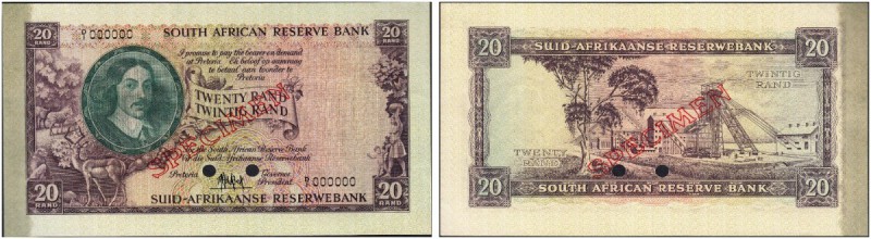 SOUTH AFRICA. 
 South African Reserve Bank. 20 Rand ND (1961). Specimen. Serial...