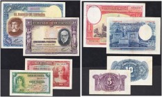 SPAIN. 
 El Banco de España. Lot of 5 banknotes : 500 Pesetas 07 Enero 1935, 5 and 10 Pesetas 1935, 50 Pesetas 22 Julio 1935 (2). Total (5). Pick 89 ...