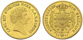 SWEDEN. 
 Carl XIV Johan, 1818-1844. Ducat 1843 AG. KM 628a; Fr. 87. AU. 3.49 g.
 Nice AU