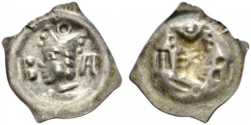 Bâle / Basel. 
 Johann II, 1335-1365. Pfenning BA. HMZ 1-255a. AR. 0.35 g.
 UN...