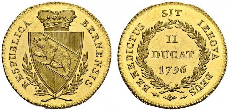 Bern. 
 2 Ducats 1796. HMZ 2-212g; Fr. 179. AU. 6.86 g.
 UNC
 Prooflike surfa...