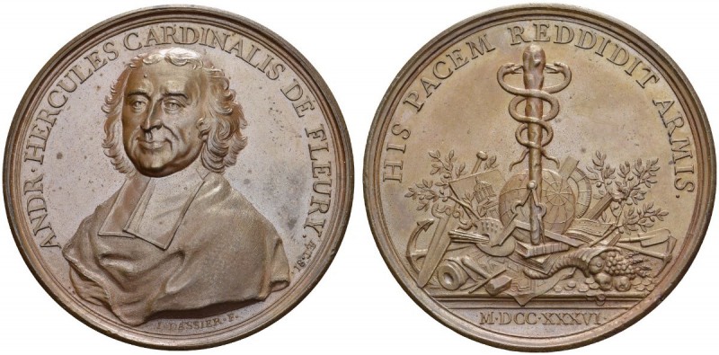 Genève / Genf. 
 Médaille en bronze 1736, par Dassier. Cardinal de Fleury, paix...