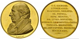 Genève / Genf. 
 Médaille gravée par Antoine Bovy. Médaille en or 1832. Johann Conrad Esher von der Linth. AU. 58.45 g.
 FDC
 ,
 Très rare en or, ...