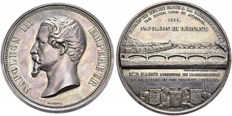 Genève / Genf. 
 Médaille gravée par Antoine Bovy. Médaille en argent 1855. Che...