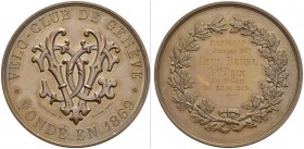 Genève / Genf. 
 Médaille gravée par Hugues Bovy. Médaille en bronze 1887. Vélo-club de Genève - 3ème prix Paul Bruel. BR. 66.19 g.
 FDC