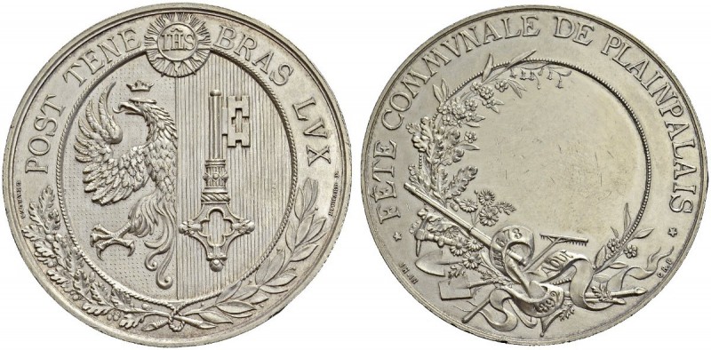 Genève / Genf. 
 Lot de 2 médailles, par Richard : Cuivre 1892, Argent 1892. Fê...