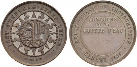 Genève / Genf. 
 Médaille gravée par Hugues Bovy. Médaille en bronze 1894. Revue suisse de photographie - Concours de la goutte d'eau. BR. 23.99 g. R...