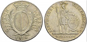 Lucern. 
 4 Franken 1814. HMZ 2-668c. AR. 28.68 g.
 Nice AU