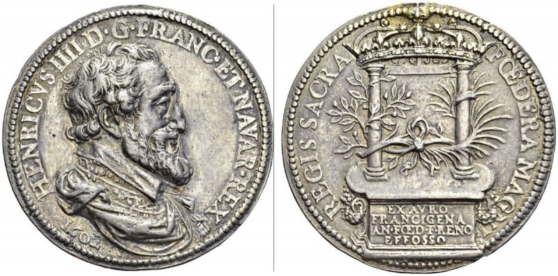 SWITZERLAND. 
 Henri IV, 1589-1610. Medal in silver 1602, by Danfrie. Renewal o...