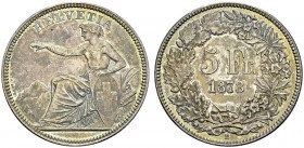 SWITZERLAND. 
 Confederation, 1848-. 5 Francs 1873 B, Bern. HMZ 2-1197c. AR. 25.02 g. R
 Nice AU