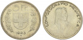SWITZERLAND. 
 Confederation, 1848-. 5 Francs 1923 B, Bern. HMZ 2-1199c. AR. 25.00 g.
 UNC