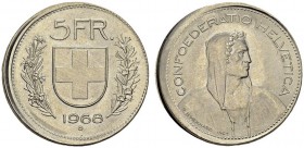 SWITZERLAND. 
 Confederation, 1848-. 5 Francs 1968 B. Fautée, frappe hors virole. Similar to HMZ 2-1302. CU-NI. 13.17 g.
 UNC