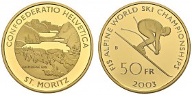 SWITZERLAND. 
 Confederation, 1848-. 50 Francs 2003. St-Moritz. HMZ 2-1219f. AU. 11.29 g. 4000 ex.
 PROOF
 In original case.