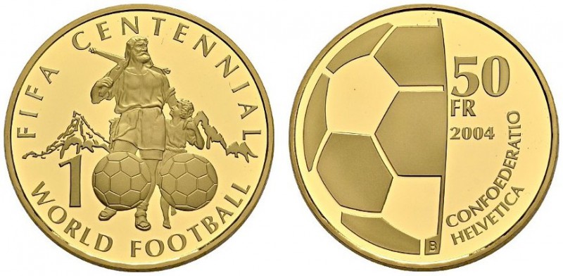 SWITZERLAND. 
 Confederation, 1848-. 50 Francs 2004. FIFA. HMZ 2-1219h. AU. 11....