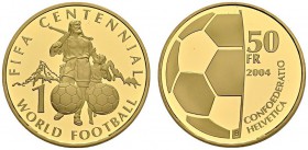 SWITZERLAND. 
 Confederation, 1848-. 50 Francs 2004. FIFA. HMZ 2-1219h. AU. 11.29 g. 10'000 ex.
 PROOF
 In original case.