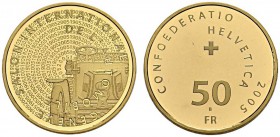 SWITZERLAND. 
 Confederation, 1848-. 50 Francs 2005. Salon de l'automobile. HMZ 2-1219i. AU. 11.29 g. 6000 ex.
 PROOF
 In original case.
