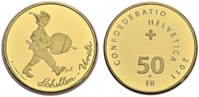 SWITZERLAND. 
 Confederation, 1848-. 50 Francs 2011. Une cloche pour Ursli. HMZ 2-1219o. AU. 11.29 g. 6000 ex.
 PROOF
 In original case with certif...