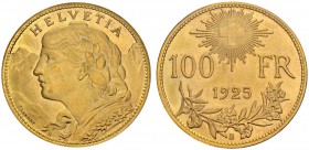 SWITZERLAND. 
 Confederation, 1848-. 100 Francs 1925 B, Bern. HMZ 2-1193a. AU. 32.26 g. 5000 ex.
 PCGS MS 65