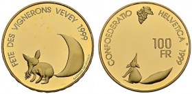 SWITZERLAND. 
 Confederation, 1848-. 100 Francs 1999. Fête des Vignerons. HMZ 2-1218c. AU. 22.58 g. 3000 ex.
 PR
