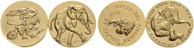 SWITZERLAND. 
 Confederation, 1848-. Coffret de 2 médailles en or 1997 par Hans Erni : Amis du zoo de Goldau et Cirque Knie. Dans sa boîte d'origine ...