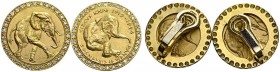 SWITZERLAND. 
 Confederation, 1848-. Paire de boucles d'oreilles en or et diamants, réalisées avec deux médailles en or 1994 du cirque Knie. Par Hans...