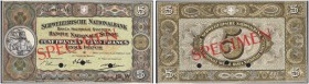 SWITZERLAND. 
 Banque nationale suisse. 5 Francs 22 O ktober 1936. Specimen. Series 19 W. Red overprint ''SPECIMEN'' on face and back. Punch holes. R...