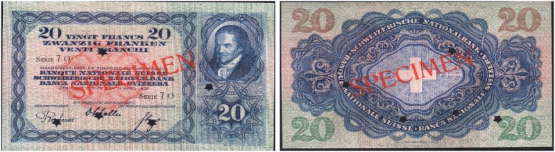 SWITZERLAND. 
 Banque nationale suisse. 20 Francs 11 A pril 1935. Specimen. Ser...