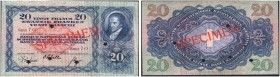 SWITZERLAND. 
 Banque nationale suisse. 20 Francs 11 A pril 1935. Specimen. Series 7 O. Red overprint ''SPECIMEN'' on face and back. Star punch holes...