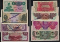 SYRIA. 
 Banque de Syrie et du Liban. Lot of 4 banknotes : 1 Livre without overprint, 5 Livres with violet overprint A, 10 Livres with blue overprint...