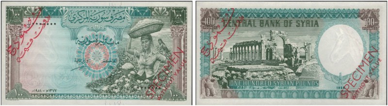 SYRIA. 
 Central Bank of Syria. 100 Pounds 1958 / AH 1377. Specimen. Serial num...