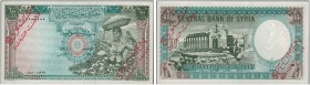 SYRIA. 
 Central Bank of Syria. 100 Pounds 1958 / AH 1377. Specimen. Serial number 0000000. Red overprint ''SPECIMEN / WITHOUT VALUE'' and the transl...