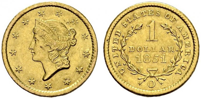 USA. 
 Gold dollar 1851 O, New Orleans. KM 73; Fr. 84. AU. 1.67 g.
 Nice AU