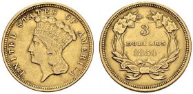 USA. 
 3 Dollars 1854, Philadelphia. KM 84; Fr. 124. AU. 4.98 g.
 AU cleaned