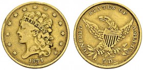 USA. 
 5 Dollars 1834, Philadelphia. KM 57; Fr. 135. AU. 8.21 g.
 VF