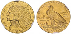 USA. 
 5 Dollars 1908 S, San Francisco. KM 129; Fr. 150. AU. 8.36 g. 82'000 ex.
 NGC UNC details