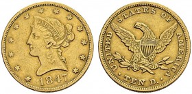 USA. 
 10 Dollars 1847, Philadelphia. KM 66; Fr. 155. AU. 16.67 g.
 XF