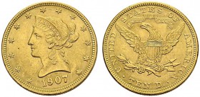 USA. 
 10 Dollars 1907, Philadelphia. Liberty. KM 102; Fr. 158. AU. 16.71 g.
 UNC