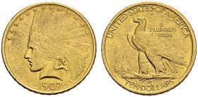 USA. 
 10 Dollars 1907, Philadelphia. Indian. KM 125; Fr. 163. AU. 16.71 g.
 UNC