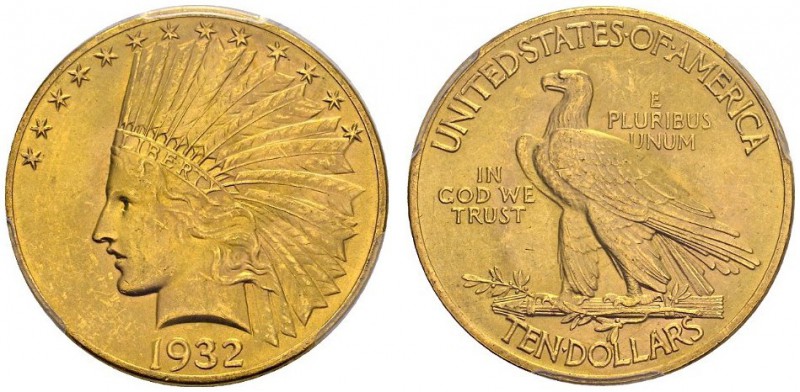 USA. 
 10 Dollars 1932, Philadelphia. KM 130; Fr. 166. AU. 16.71 g.
 PCGS MS 6...