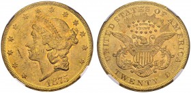 USA.
20 Dollars 1875, Philadelphia. KM 74.2; Fr. 174. AU. 33.44 g.
NGC MS 62
