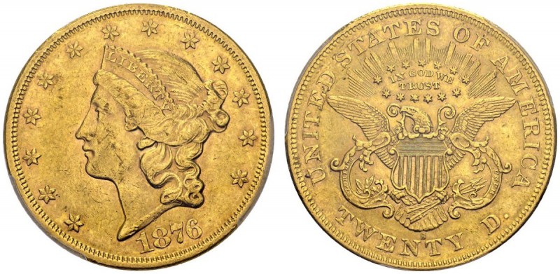 USA. 
 20 Dollars 1876 S, San Francisco. KM 74.2; Fr. 175. AU. 33.44 g.
 PCGS ...