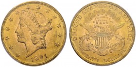 USA. 
 20 Dollars 1894, Philadelphia. KM 74.3; Fr. 177. AU. 33.44 g.
 PCGS MS 63