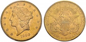 USA. 
 20 Dollars 1900, Philadelphia. KM 74.3; Fr. 177. AU. 33.42 g.
 PCGS MS 64