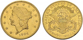 USA. 
 20 Dollars 1904, Philadelphia. KM 74.3; Fr. 177. AU. 33.42 g.
 Nice UNC