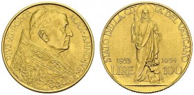VATICAN. 
 Pio XI, 1922-1939. 100 Lire 1934. KM 9; Fr. 284. AU. 8.79 g.
 Nice UNC