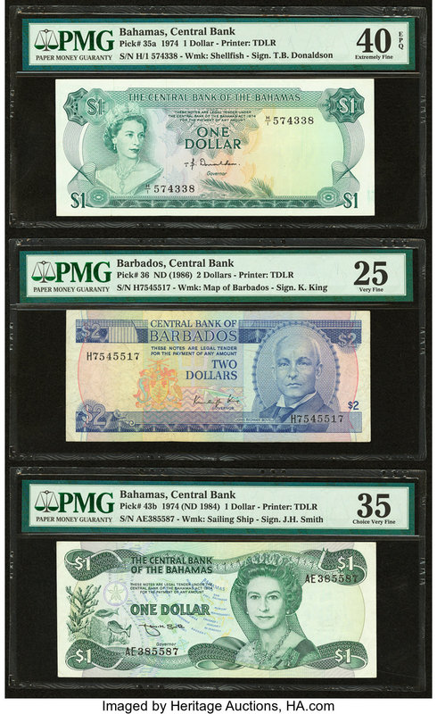 Lot Of Nine PMG Graded Examples From Bahamas, Barbados And Jamaica, Bahamas Cent...