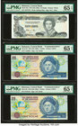 Bahamas Central Bank Lot Of Six PMG Graded Examples. 1/2 Dollar 1974 (ND 1984) Pick 42a PMG Gem Uncirculated 65 EPQ; 1 Dollar 1974 (ND 1992) Pick 50 T...