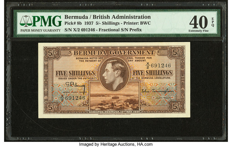 Bermuda Bermuda Government 5 Shillings 12.5.1937 Pick 8b PMG Extremely Fine 40 E...