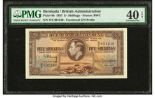 Bermuda Bermuda Government 5 Shillings 12.5.1937 Pick 8b PMG Extremely Fine 40 EPQ. A lightly circulated example that has fresh, original paper, and b...