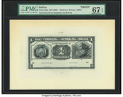Bolivia Tesoreria de la Republica 1 Boliviano ND (1902) Pick 92fp Front Proof PMG Superb Gem Unc 67 EPQ. India paper on card stock.

HID09801242017